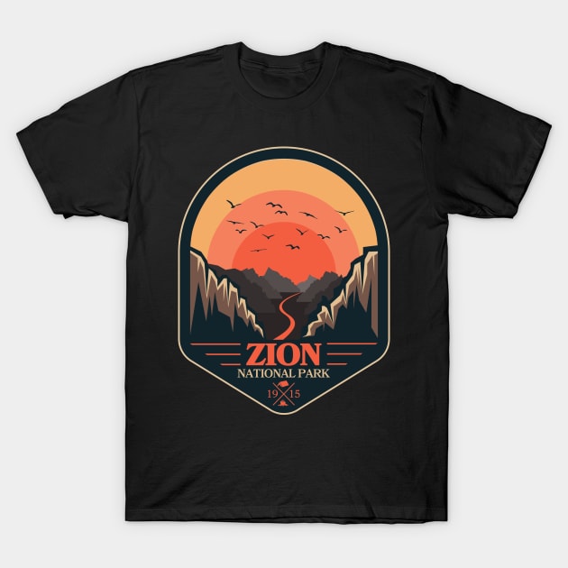 Zion National Park Retro Sunset T-Shirt by Annorazroe Graphic